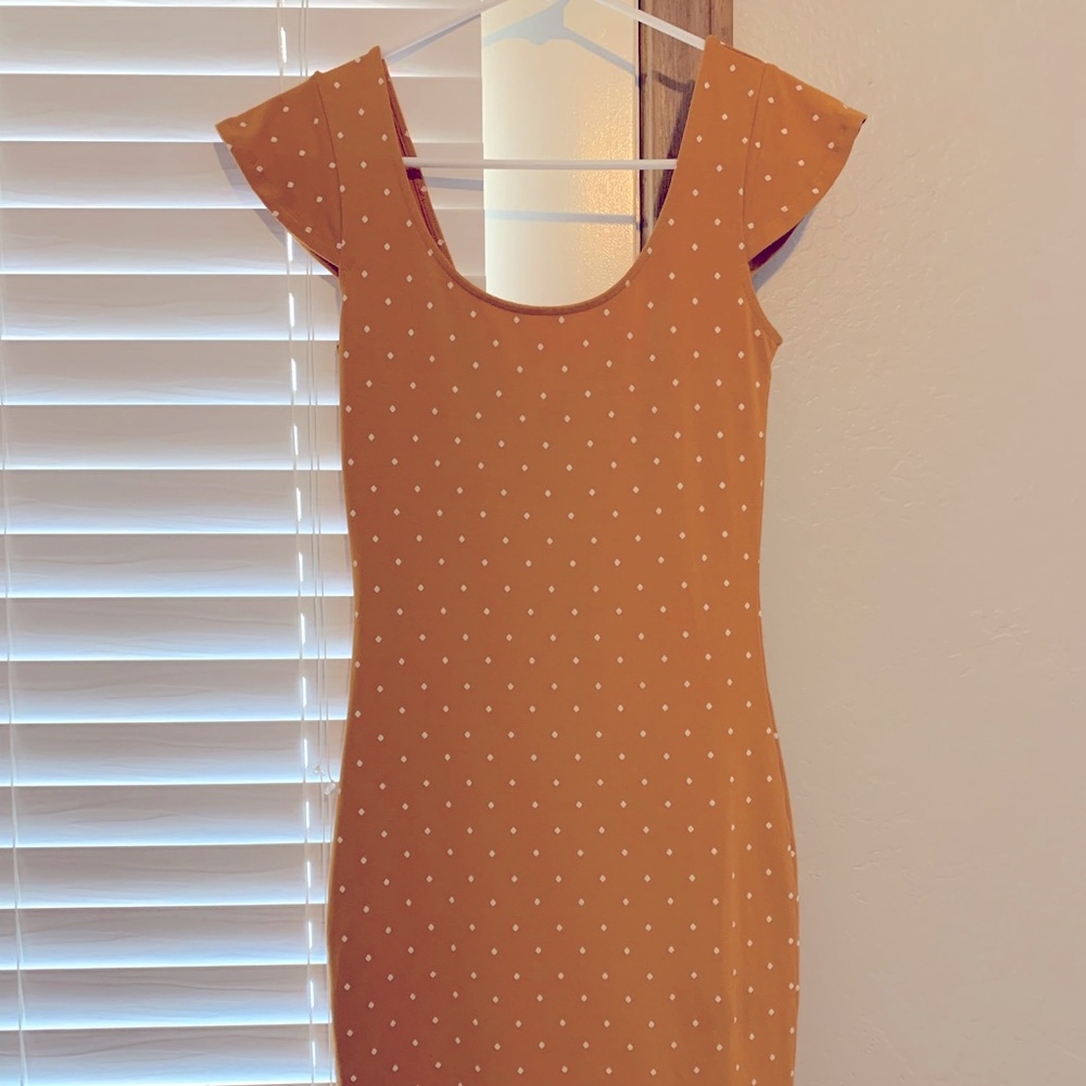Mustard, polka dot bodycon, cap sleeve